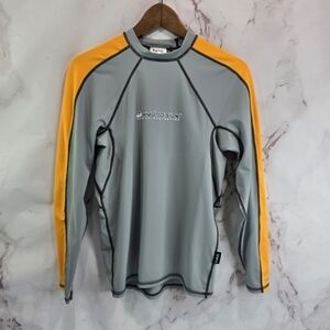 NRS Hydrosilk LS Mens Medium Gray Yellow Rash Guard Swim Long Sleeve Top Shirt